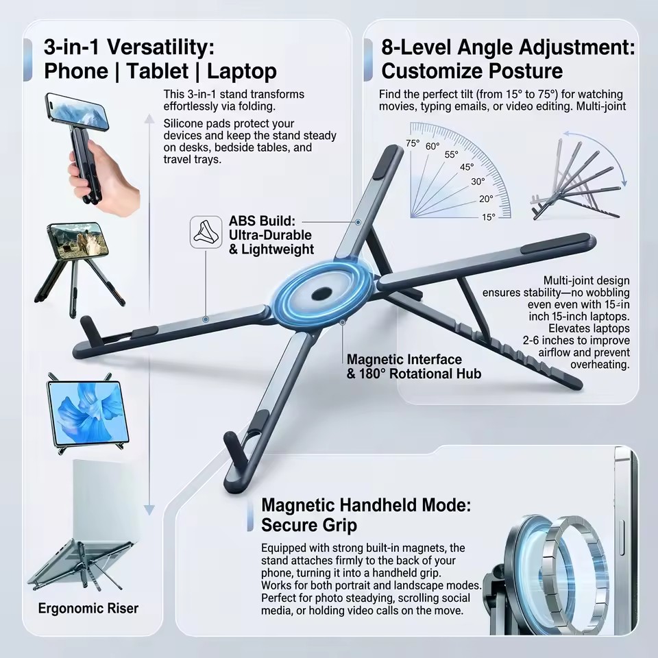 Tablet Holder Accessories - Portable Magnetic Phone Holder & Selfie