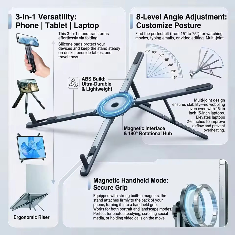 Tablet Holder Accessories - Portable Magnetic Phone Holder & Selfie